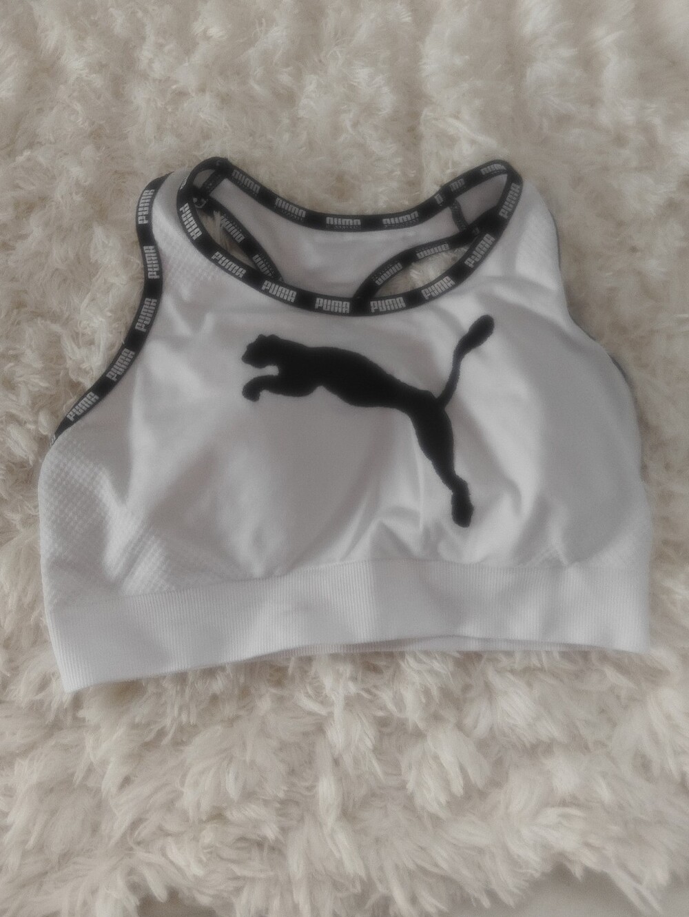 Puma White Sports Bra with Black Logo Trim